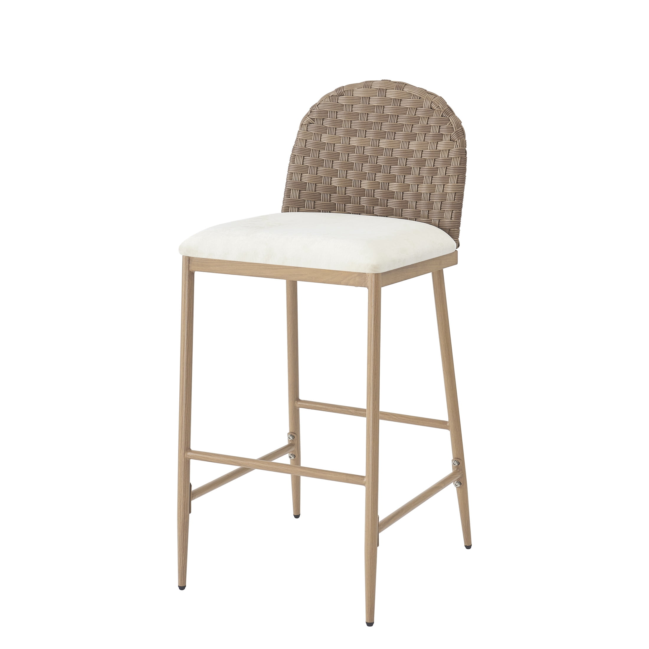 Christopher Knight Home 29.5" Farmhouse Upholstered Bar Stools, Iron Frame with Rattan Back, Brown+Beige, Set of 2