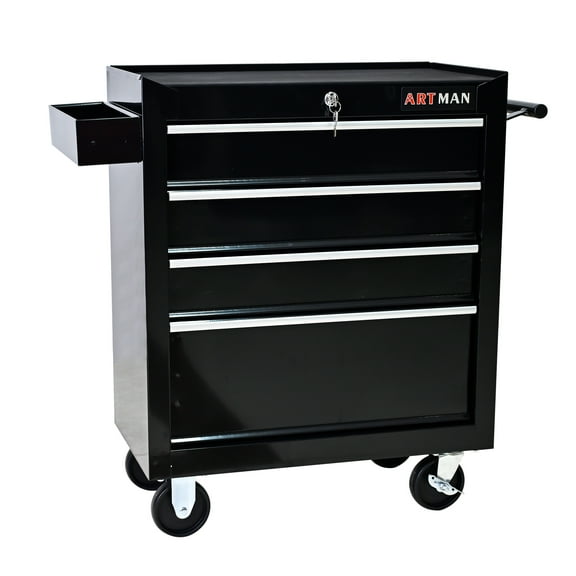 Heavy Duty 4-Drawer Rolling Tool Chest with Lock & Wheels - BLACK