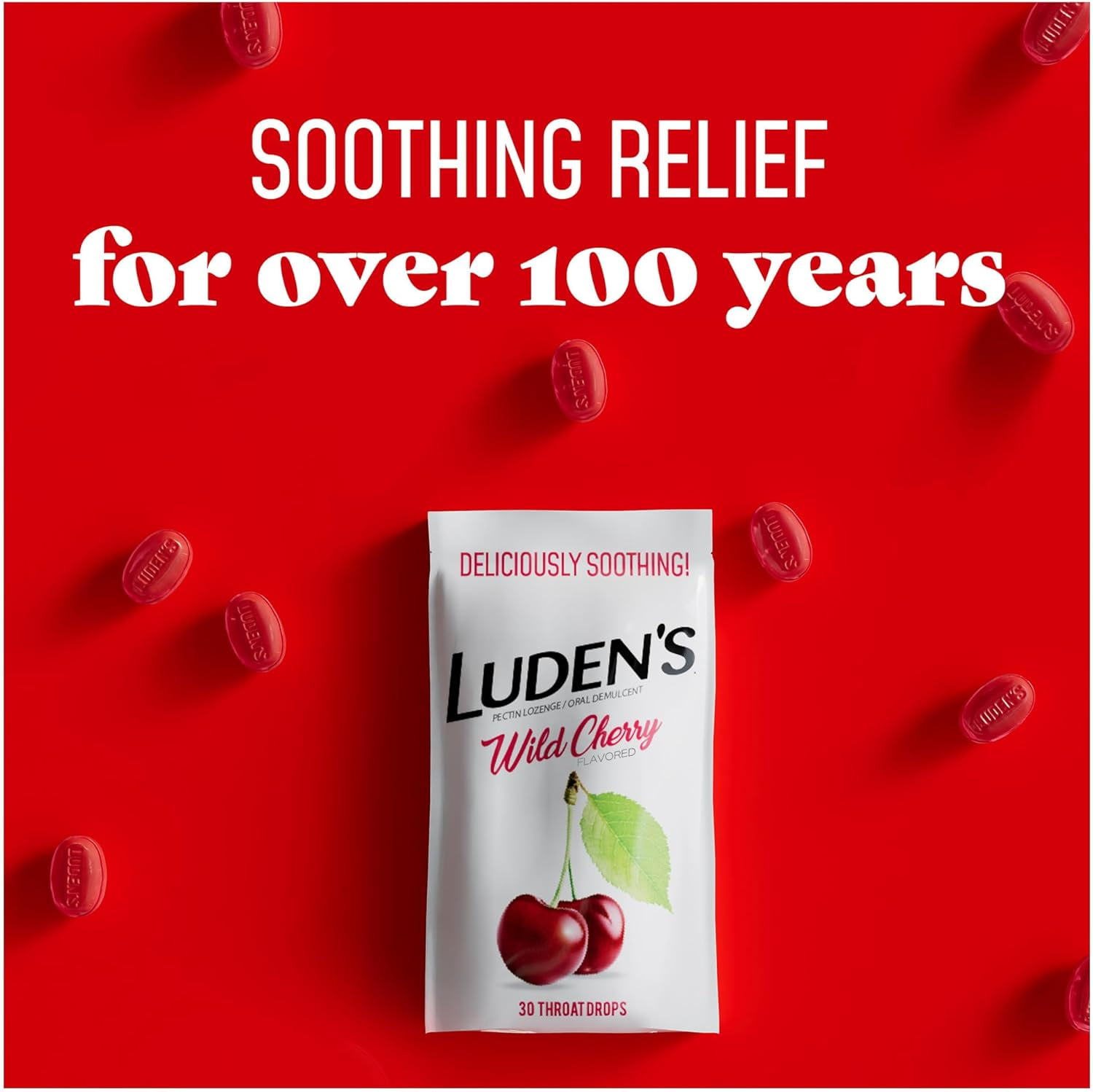Luden's Sore Throat Drops, For Minor Sore Throat Relief, Wild Cherry, 30 Count, 12 Pack