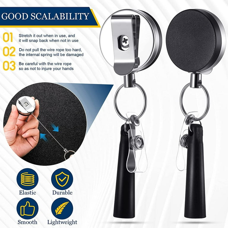 Metal Retractable Badge Reel with Pen Holder Flexible Pull Badge Pen Holder Portable Elastic Silicone Pencil Holder with Clip and Key Ring for