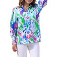 thumbnail image 1 of BLUSA CHIFFON DE MANGA LARGA CON BOTONES Y VOLANTES FLORALES PARA MUJERES INSPIRAR CHIC TAMAÑO S AZUL, 1 of 6