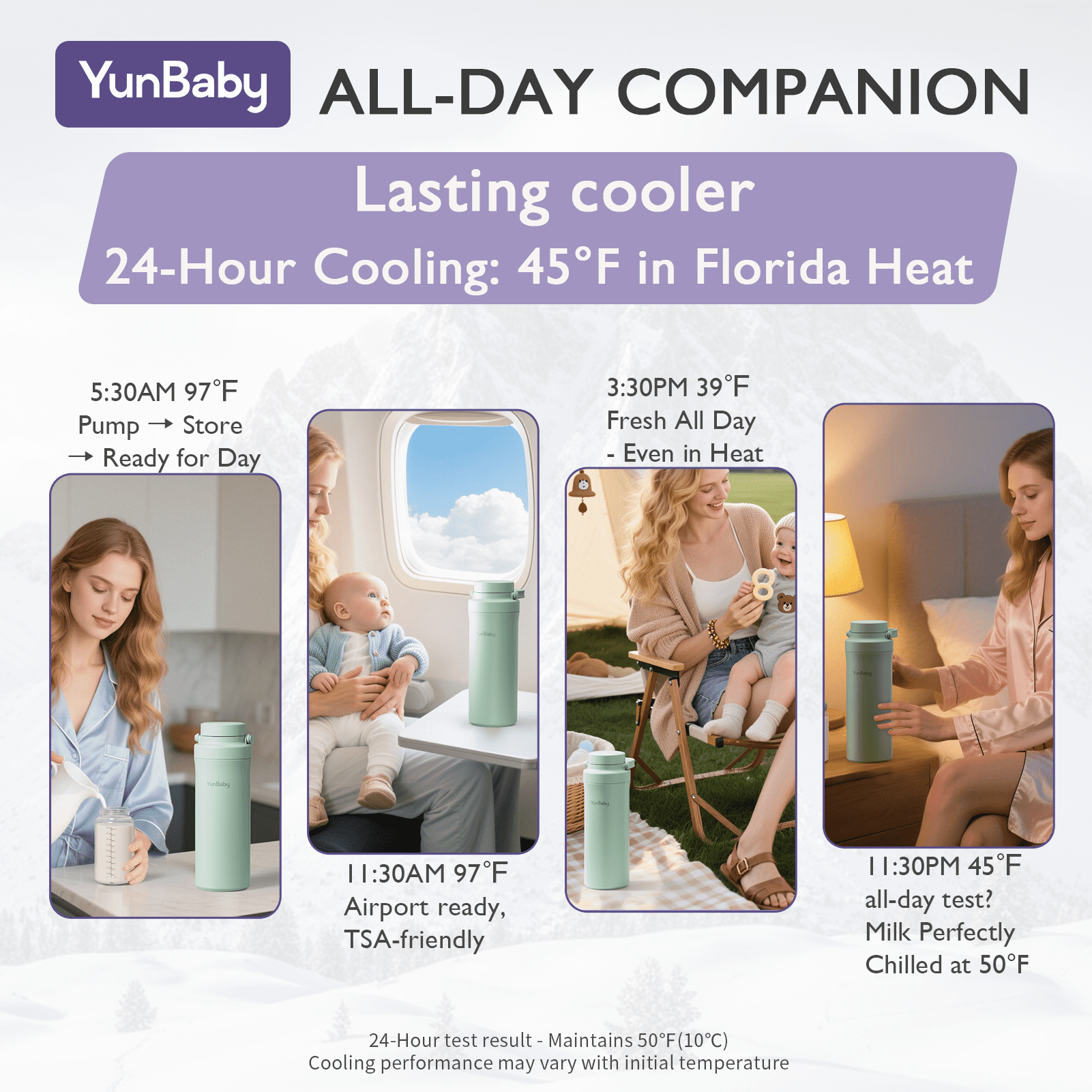 YunBaby 22oz Stainless Steel Breast Milk Cooler, 30-Hour Ice Retention, Portable & Reusable, Includes Gel Ice Pack, Perfect for Travel, Work, or Daycare – Baby Essentials