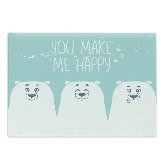 Sea Animals Cutting Board, Funny and 3 Bears with Different Cheerful Expressions Art, Decorative Tempered Glass Cutting and Serving Board, Large Size, Aqua White, by Ambesonne