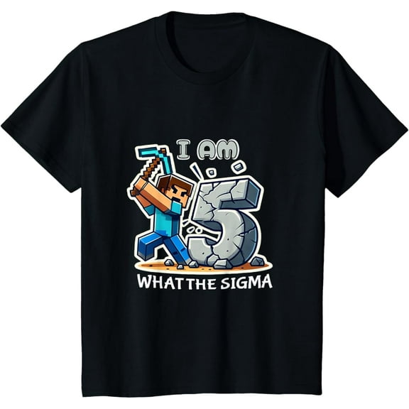Hot Trending Kids Five Years Old Sigma Pixel Art Mining Gamer Style T-Shirt Vintage Tee -Birthday Gifts