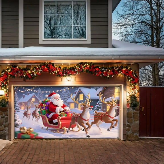 Christmas Garage Door Decorations Banner Large Outdoor Indoor Holiday Decor for Home Exterior Lawn Party Background Christmas Themed Scenes Decorations for Outdoor Indoor Use During Holiday