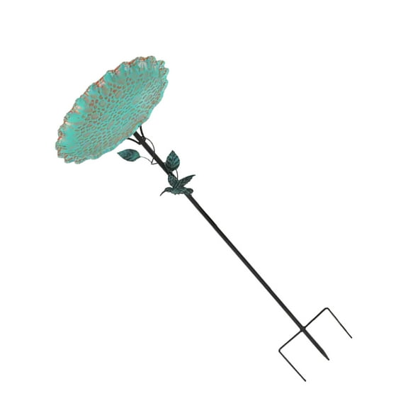 BIBABLYKE Stake Vintage Metal Bird Bath Freestanding Design for Garden Patios Yard with Upgraded 4 Prong Base