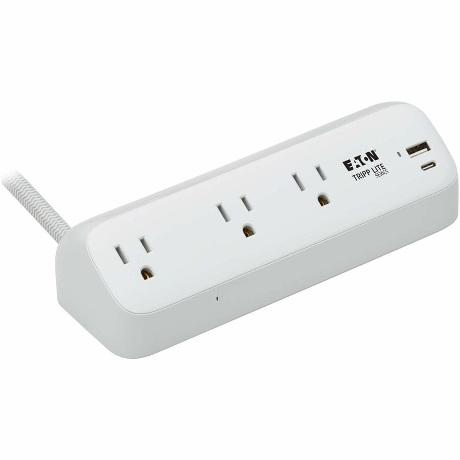 Eaton Tripp Lite Series Protect It! 3-Outlet Surge Protector with USB-A and USB-C Ports, 5-15R Outlets, 900 Joules, 20W PD Charging, Desk Clamp, 8 ft. (2.4 m) Braided Cord, White