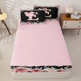 thumbnail image 4 of Homewish Letter E Zipper Twin Comforter Sets with Fitted Sheet and 2 Pillowcases for Girl, Cherry Blossoms Zipper Bedding Set, Black Pink, Pink Reversible, 4-Piece, 4 of 6