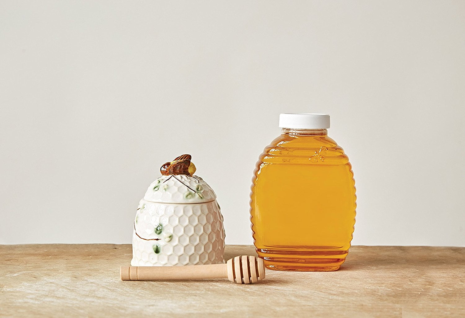 Creative CoOp Stoneware Honey Jar with Honey Dipper, Multicolor
