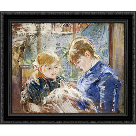 houses and buildings, boats and ships, harbours and lighthouses 24x20 Black Ornate Wood Framed Canvas Art by Morisot,