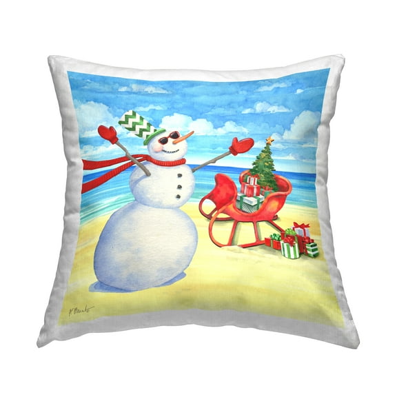 Stupell Industries Coastal Christmas Snowman Square Decorative Printed Throw Pillow, 18 x 18