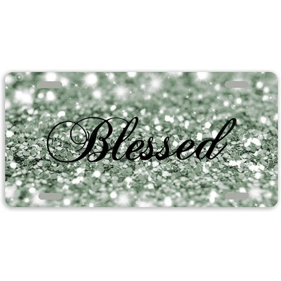 Metal Car Tag Auto Tag Decorative License Plate Cover with 4 Holes 12 x 6 Inches - Blessed No Actually Glitter Glitter
