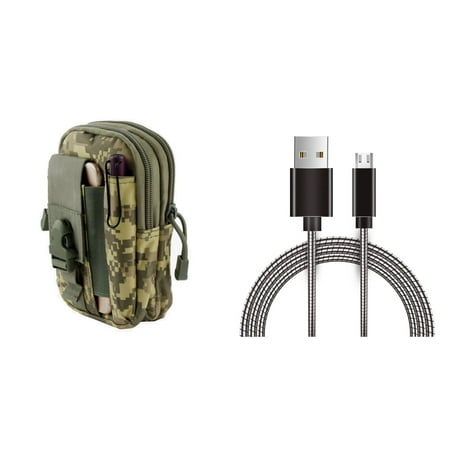 Samsung Galaxy Amp Prime 2 - Bundle: Tactical EDC MOLLE Utility Waist Pack Holder Pouch (ACU Camo), Metal [Aluminum Connectors] Data Transfer Charging Micro USB Cable, Atom