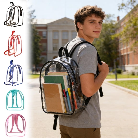 Heavy Duty Transparent PVC Clear Backpack, Large Capacity Bag, Stadium Approved for Concerts/Work, Sports Games and Security Checks, Suitable for Travel and Daily Outdoor Use, 12*10*4in, Blue