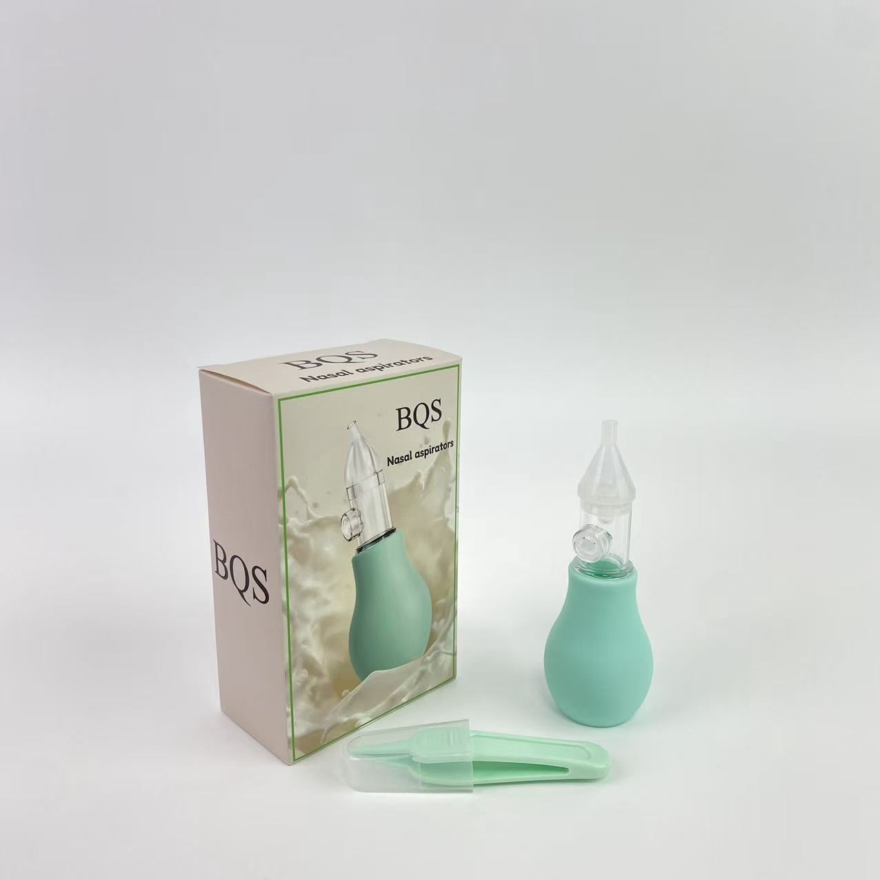 BQS Nasal aspirators,Baby Nasal Aspirator – Manual Baby Nose Cleaner with Soft Silicone Tip, Anti-Backflow, Includes Cleaning Tweezers & Portable Case (Green, One Size)