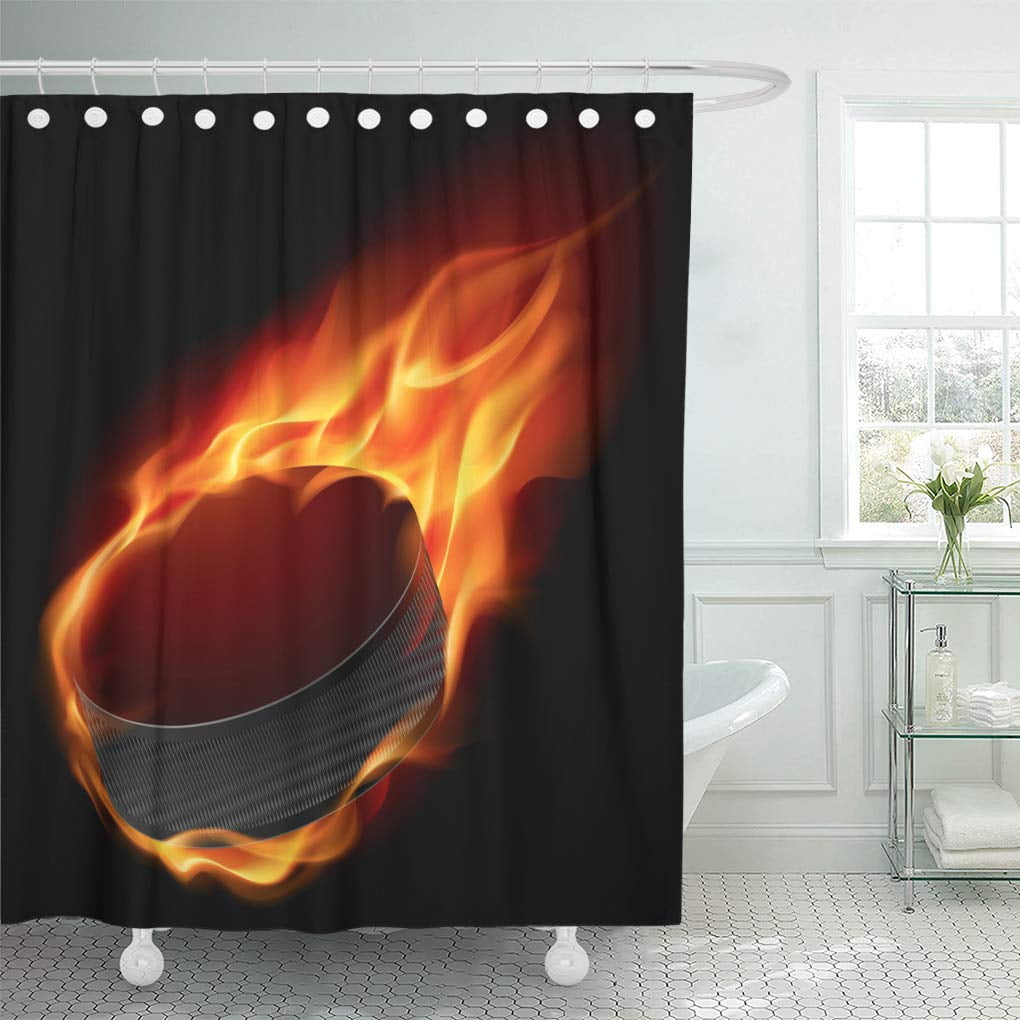 Cynlon Orange Fire Raster Burning Hockey Puck On Ice Field Over Bathroom Decor Bath Shower Curtain 66x72 Inch Walmart Com Walmart Com