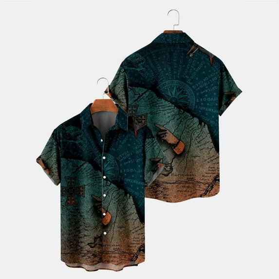 Aayomet Hawaiian Shirt For Men Men Summer Fashion Top Shirt Leisure Digital Printed Button Shirt Vintage Aqua X Sleeve Blue,L