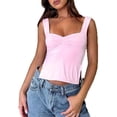 thumbnail image 3 of Camisetas sin mangas recortadas sin espalda con cuello cuadrado sexy de color sólido fruncido sin mangas con abertura lateral para mujer, 3 of 5