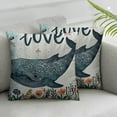 thumbnail image 3 of Summer Flannel Fleece Pillow Cushion Cover, Sea Love Text with Hearts Whale Wearing Flower Wreath Underwater Animals, Decorative Square Accent Pillow Case, Slate Blue White Black, 3 of 7