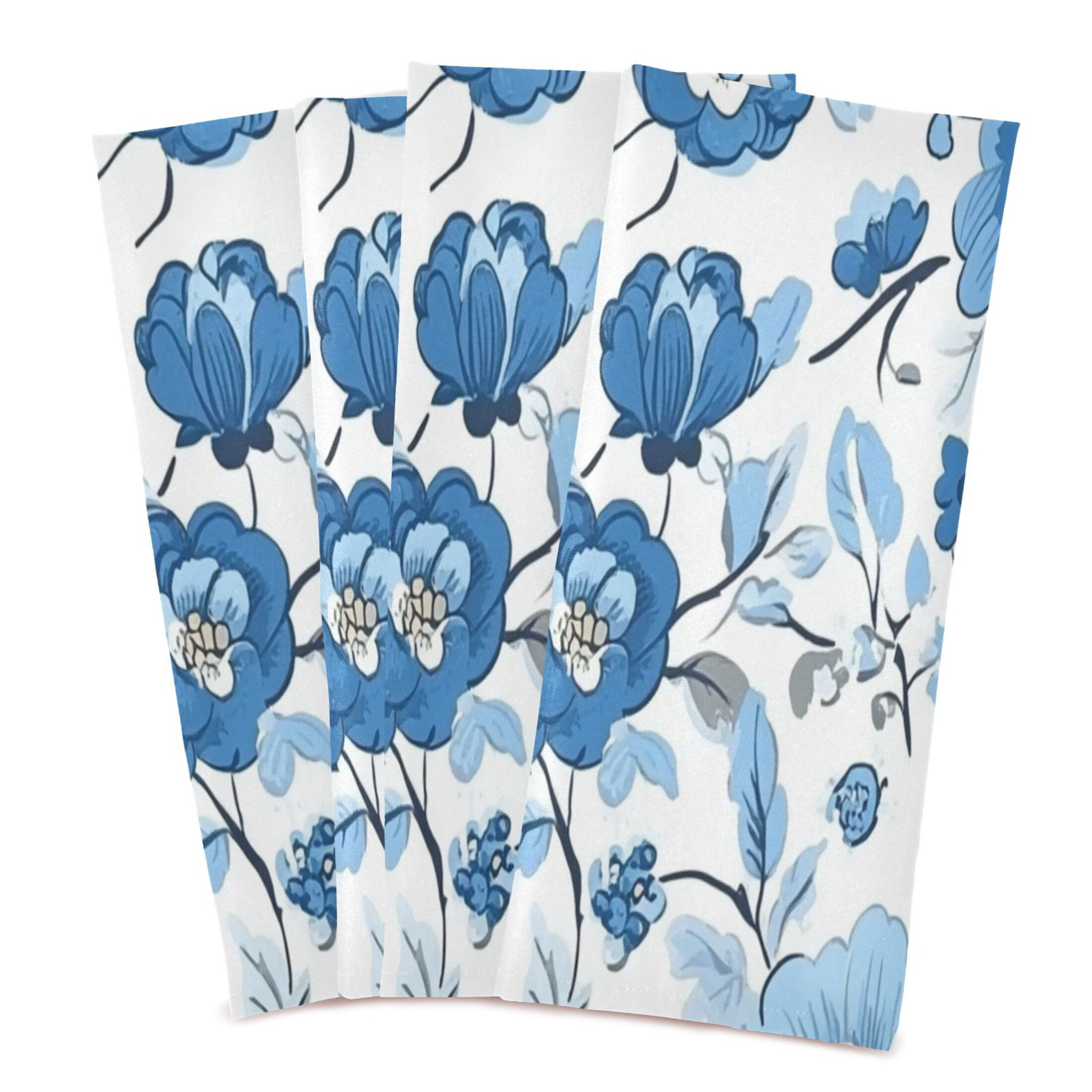 Blue Floral Pattern Kitchen Towels 6-Piece Pack Tea Towels for Kitchen Decorative Waffle Design 28x18in