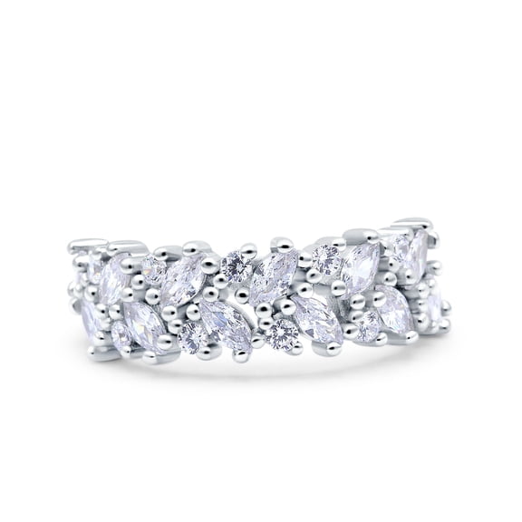 Simulated Cubic Zirconia Size-5 Half Eternity Ring Marquise Wedding Engagement Band 925 Sterling Silver