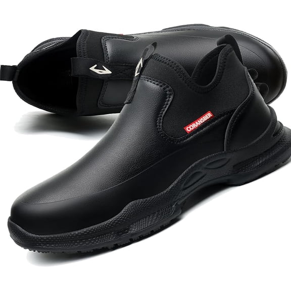 Black Non‑Slip Work Shoes, Unisex Waterproof Oil Resistant Slip‑On Clogs for Kitchen Chef, Hospital Nurse, Restaurant Staff