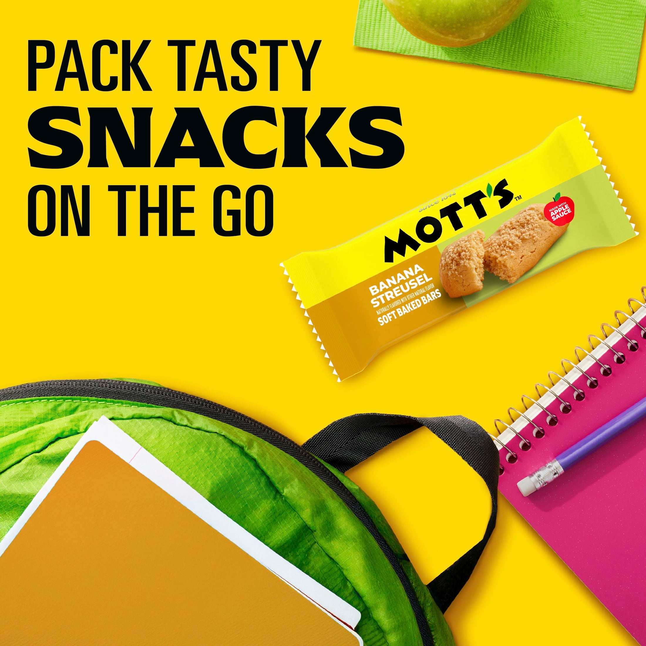 (8 pack) Mott's Soft Baked Bars, Banana Streusel, Made with Applesauce, 6 Count, 5.76 oz
