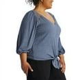 thumbnail image 2 of Max Studio Women's Plus Lace Trim V Neck Front Tie Blouse Top, 2 of 3