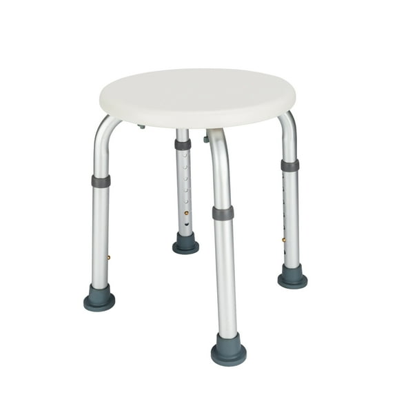 Kepooman Adjustable Round Shower Stool Bath Chair with Aluminum Legs and Non-Slip Rubber, Bath Shower Chair for Seniors, Elderly, Shower Bench Seat, White