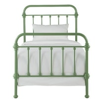 Pemberly Row Twin Size Antique Graceful Victorian Metal Bed in Meadow Green