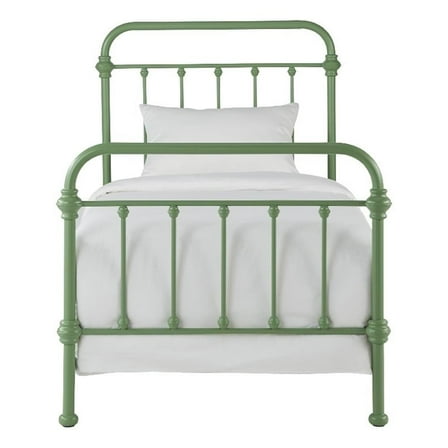 Pemberly Row Twin Size Antique Graceful Victorian Metal Bed in Meadow Green