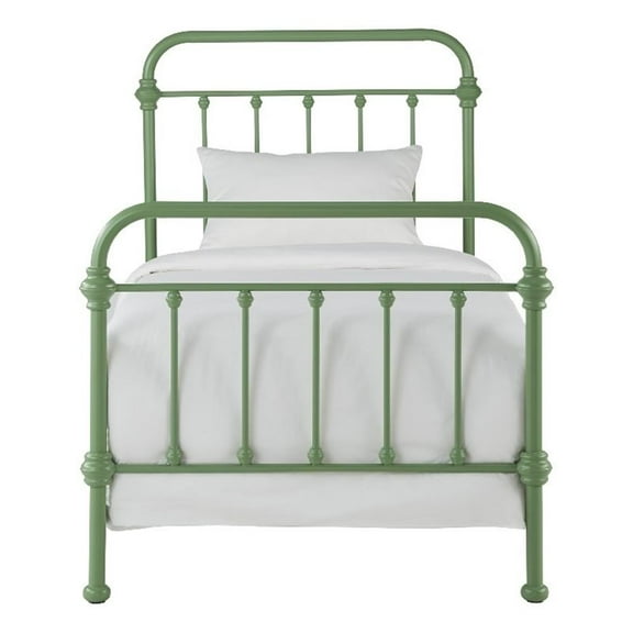 Pemberly Row Twin Size Antique Graceful Victorian Metal Bed in Meadow Green