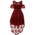 thumbnail image 2 of Little Girls Cold Shoulder Floral Lace Hi Lo Birthday Party Holiday Flower Girl Dress Burgundy 4 (2J1K7S6), 2 of 3