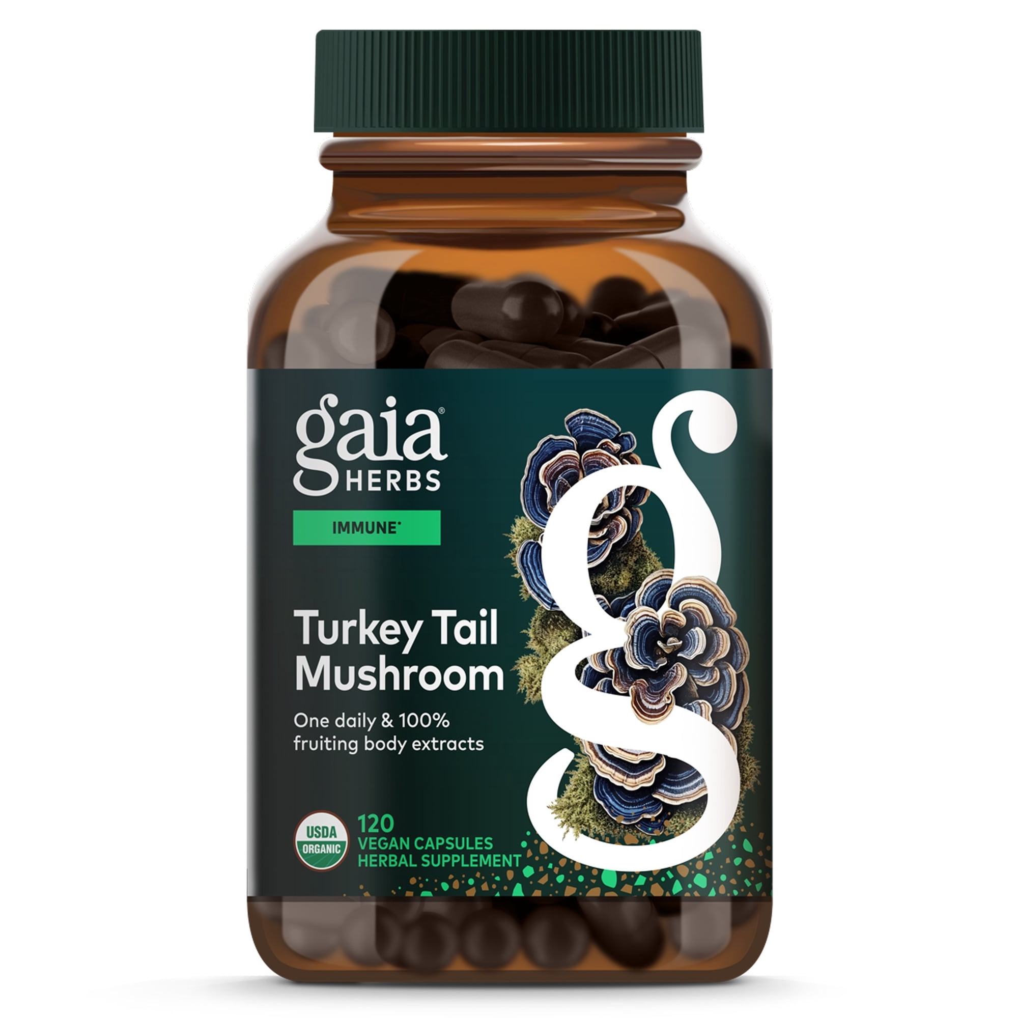 Gaia Herbs Turkey Tail Mushroom - Traditional Immune Support & Liver Health Supplement* - With Organic Turkey Tail Mushroom Fruiting Body Extract - 120 Vegan Capsules (120 Servings)