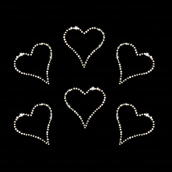 Set of 6 Small Clear Heart Iron-on Rhinestone Transfers by JCS Rhinestones