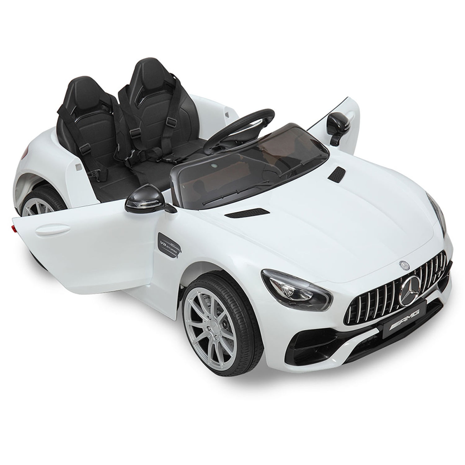 CIPACHO Licensed Benz GT 12V Powered Ride On Toy Car 2-Seat Kids Car Toy with MP3, Radio, Speed Shift, LED Lights, White