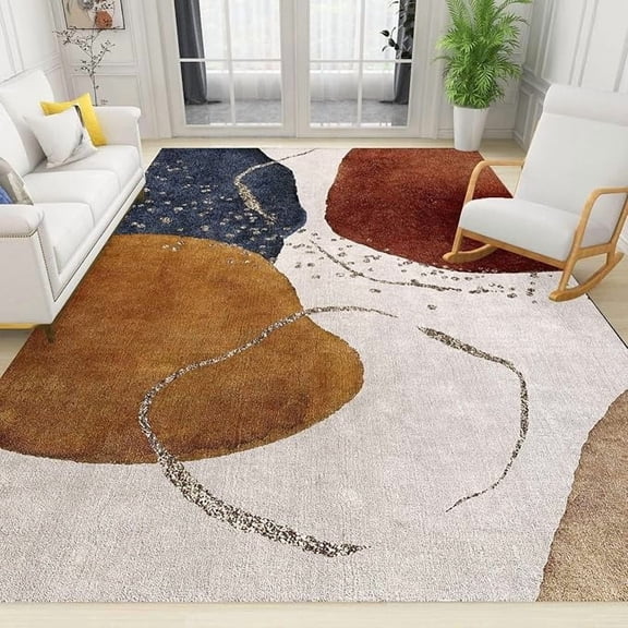 Abstract Medieval Geometric Large Area Rug, Irregular Circular Pattern Non Slip Stain Resistant Print Rugs, Soft Machine Washable Carpet for Indoor Bedroom Living Room Office Decor Rug 2 x 3ft