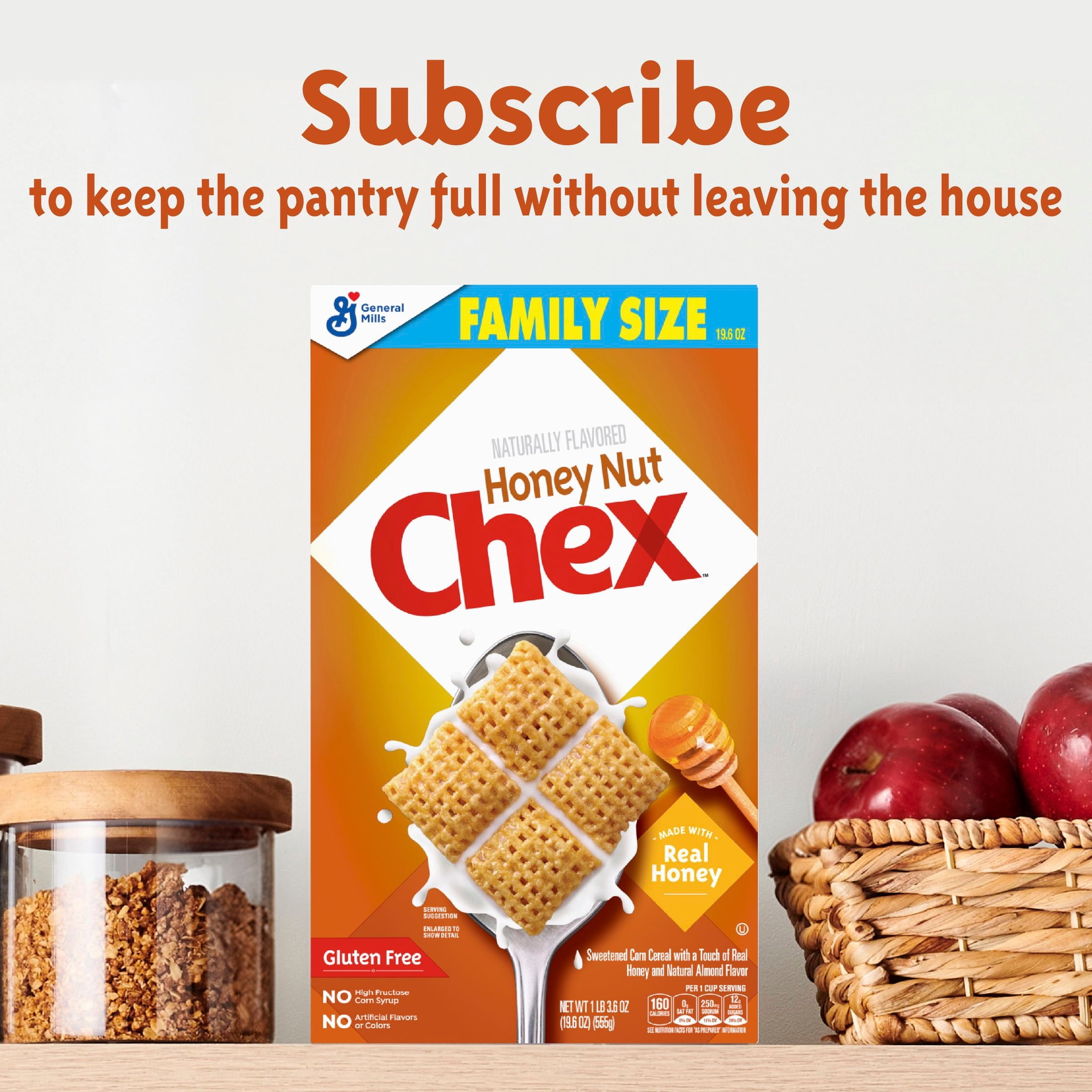 (5 pack) Honey Nut Chex Cereal, Gluten Free Breakfast Cereal, Family Size, 19.6 oz
