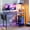 Blue, variant on Bestier Gaming Desk with LED Lights, 44'' Computer Desk with Reversible Shelves, PC Gamer Desk with Side Storage Bag, Hooks and Height Adjustable Shelf for Home Office, Carbon Fiber Black