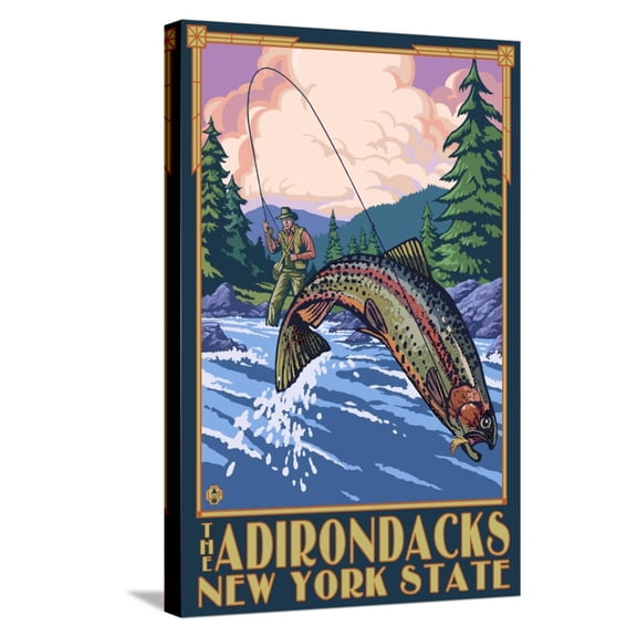 Art.com The Adirondacks, New York State - Fly Fisherman Stretched Canvas Print Wall Art by Lantern Press, 16" x 24"