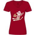 thumbnail image 3 of Inktastic Sock Monkey Gingerbread Women's V-Neck T-Shirt, 3 of 5