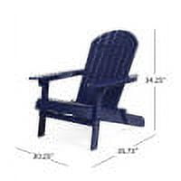 Ariel Outdoor Acacia Wood Folding Adirondack Chairs with Cushions (Set of 4), Navy Blue and Khaki