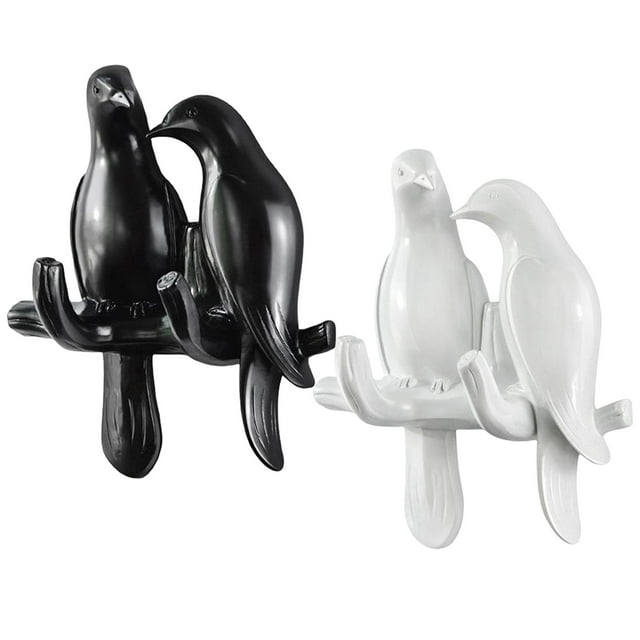 2 ganchos para ropa con forma de pájaro para colgar sombreros y ropa L Blanco L Negro