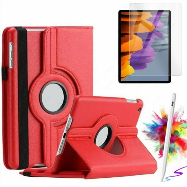 Cases for Samsung Galaxy Tab A9 Plus 11 Inch 2023 Case with Stylus Pen Glass Screen Protectors, Translucent Rotaning Cover for Samsung Tab A9+ Tablet (SM-X210/X216/X218) - Red