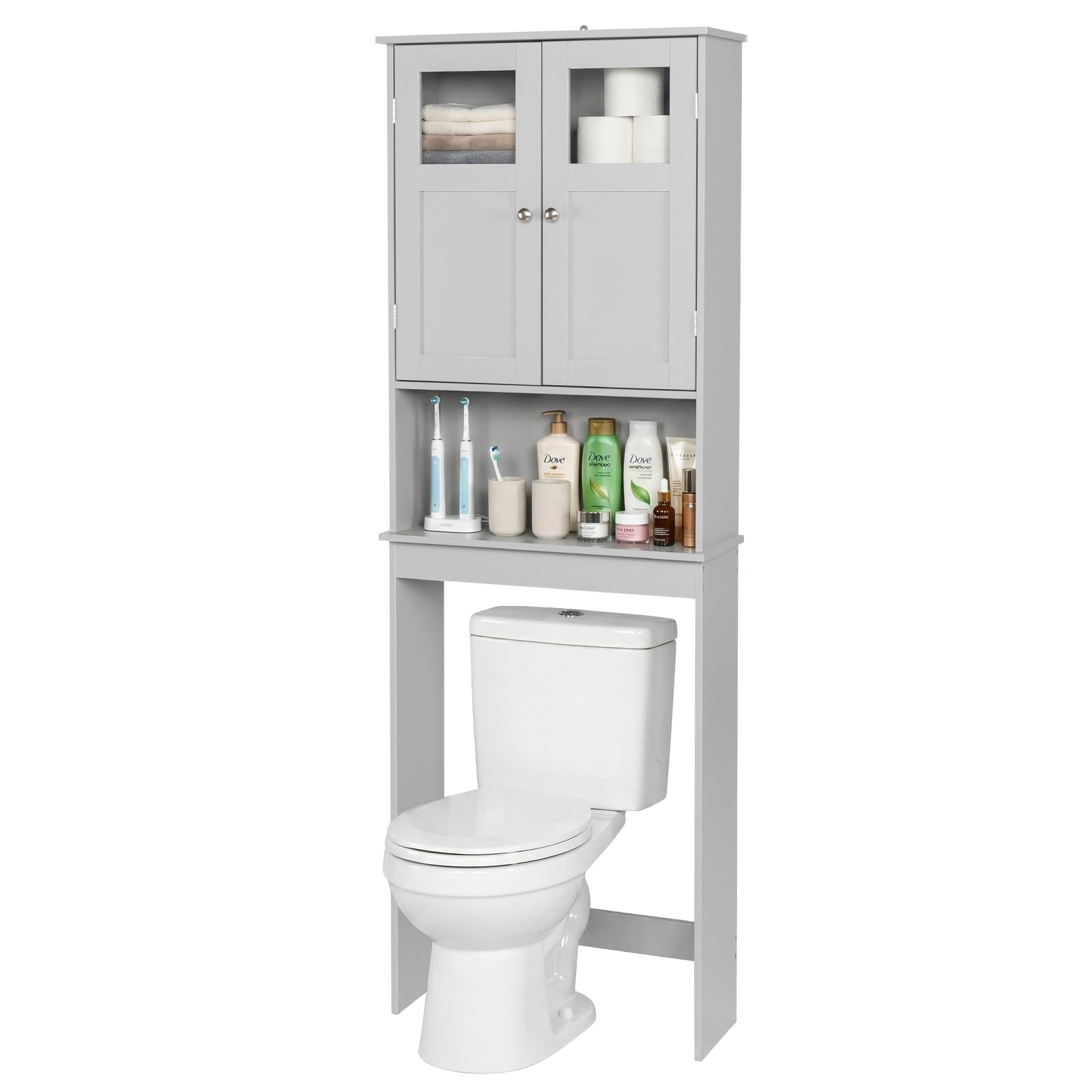 2-Door 3-Tier Toilet Cabinet MDF Melamine-Faced Bathroom Vanity, Grey 23.23*8.66*66.93in