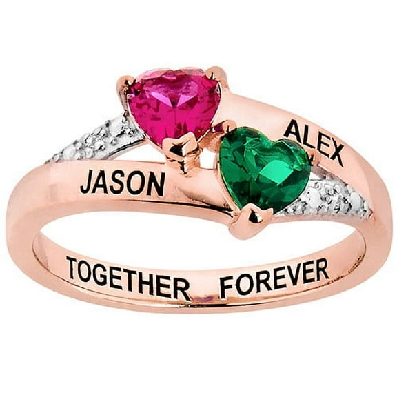 14K Rose Gold over Sterling Couple's Birthstone Heart Diamond Accent Ring