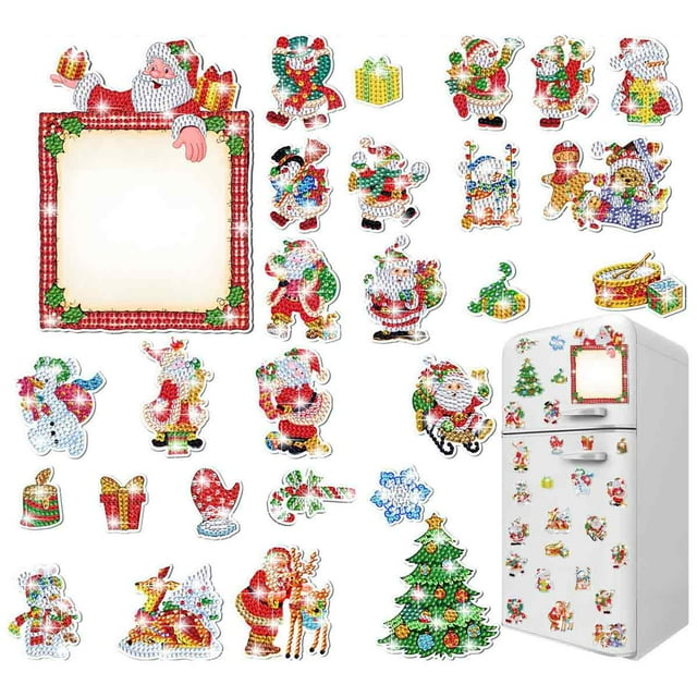 Imanes de dibujo de diamantes navideños Kits de arte de diamantes con imanes para el refrigerador de Navidad Kits de diamantes de muñeco de nieve con árbol de Navidad para adultos y niños