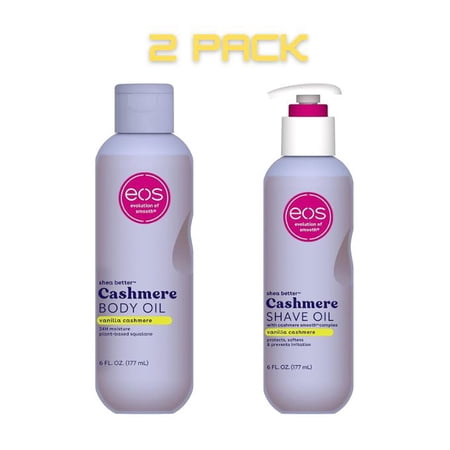 eos Cashmere Body Oil & Shave Oil, Vanilla Cashmere, Entire Bikini Area-Approved, 24 Hour Moisture, Soften And Smooth Dry Skin, Prevents Irritation and Razor Burn, 6 fl oz (2Pack)