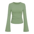 thumbnail image 6 of Aezemi Womens Flare Long Sleeve Shirts Fashion Ribbed Round Neck Slim Fit Casual Daily Tops Spring Fall Outerwear Trendy Casual Comfy All Match Tees S, 6 of 7
