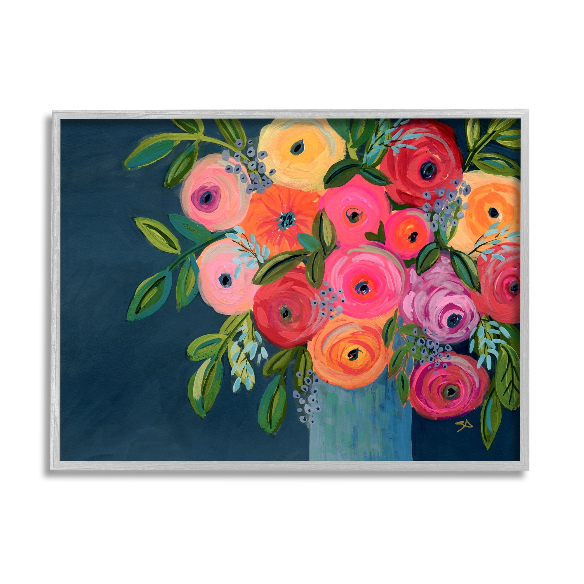 Stupell Industries Varied Roses Bouquet Painting Botanical & Floral Painting Gray Framed Art Print Wall Art
